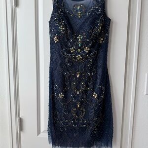 Sherri Hill Midnight Blue Embellished Midi Dress